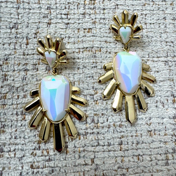 Kendra Scott Gold and Iridescent White Drop Earrings - Picture 7 of 9